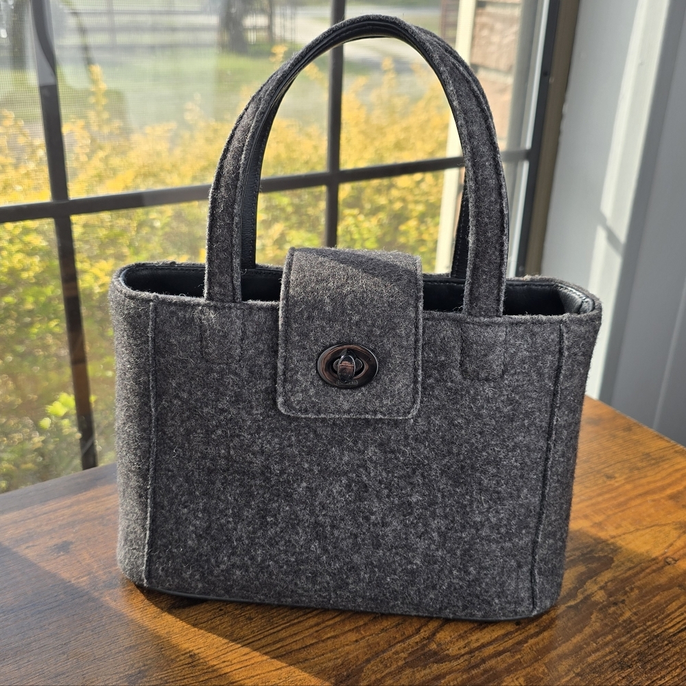 Coach 8189 Rare Japan Exclusive German Wool Mini Tote Black Grey Turnlock Y2K
